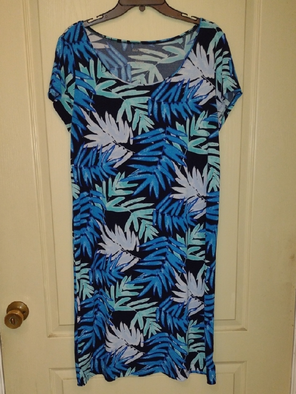 White Stag Navy and Aqua Striped Tropical Dress